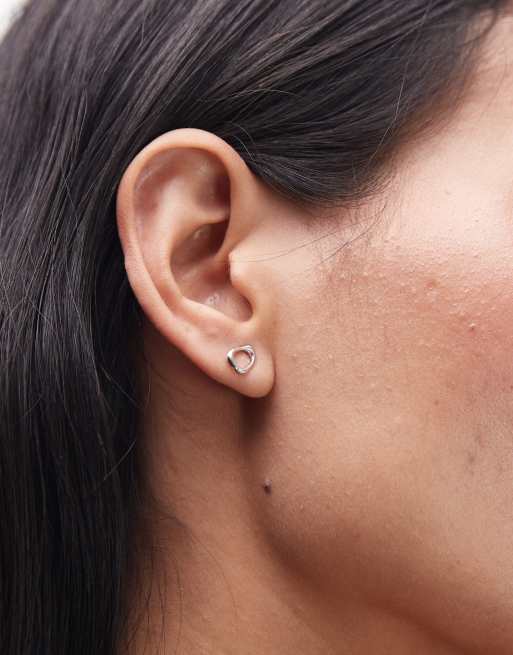 & Other Stories rectangle textured asymmetric small stud earrings in silver tone