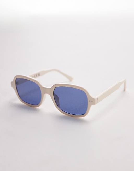 & Other Stories rectangular frame sunglasses in off white with blue tint lenses, 3 of 3