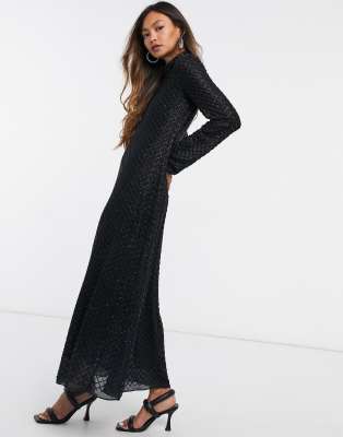 beaded maxi dress long sleeve
