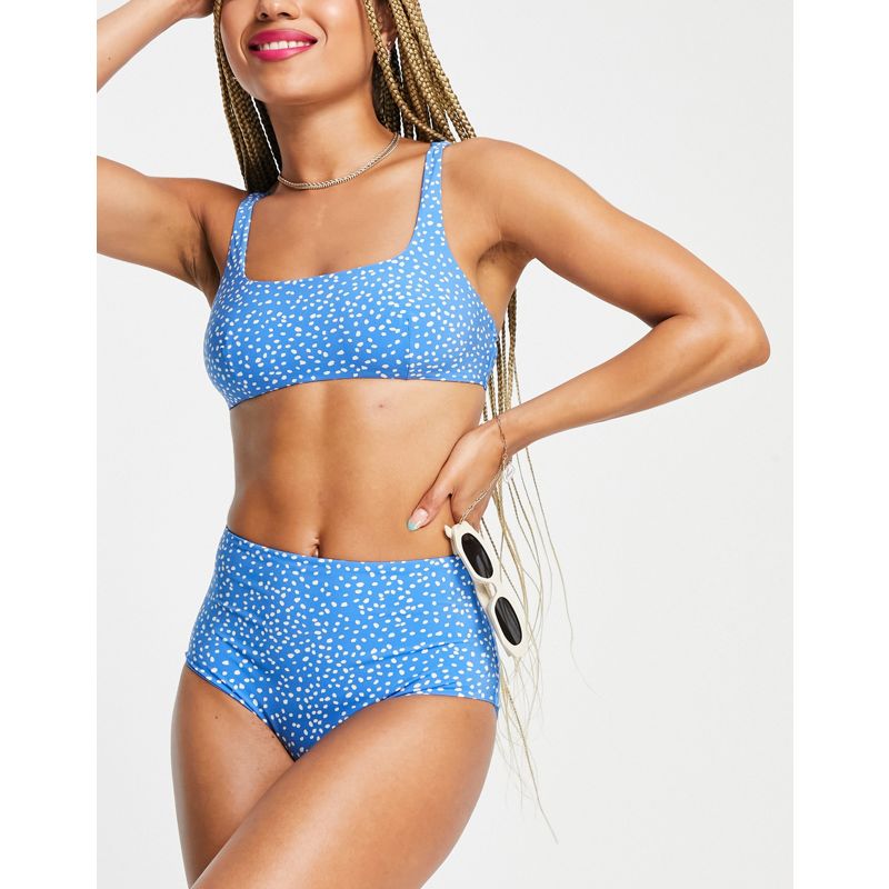 & Other Stories – Recycled – Bikinihose mit hohem Bund und Punktemuster in Blau