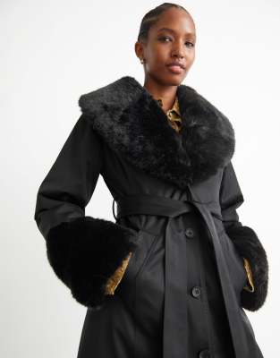 black wrap coat with fur collar