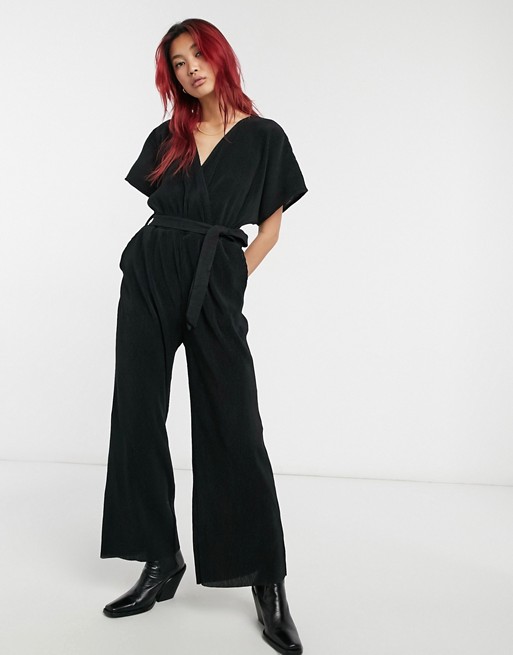 & Other Stories recycled jersey ribbed jumpsuit in black