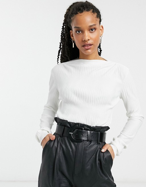 & Other Stories recycled long sleeve crinkle top in white