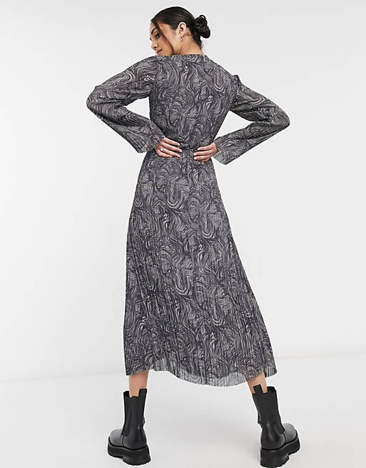 Dresses & Other Stories recycled marble print plisse maxi dress in grey 