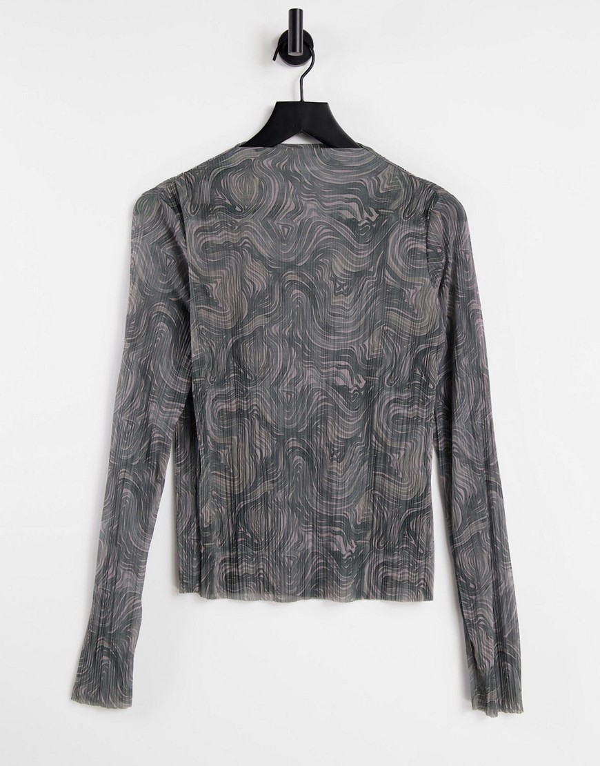 & Other Stories recycled mesh printed long sleeve top in multi
