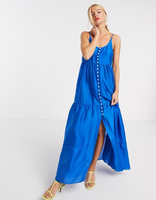 & Other Stories recycled nylon tiered trapeze maxi dress in blue