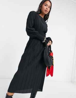 Other Stories &  Recycled Plisse Gathered Midi Dress In Black