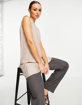 & Other Stories plisse long top in beige  - STONE