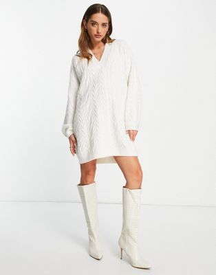& Other Stories polyamide cable knit mini jumper dress in off white - IVORY