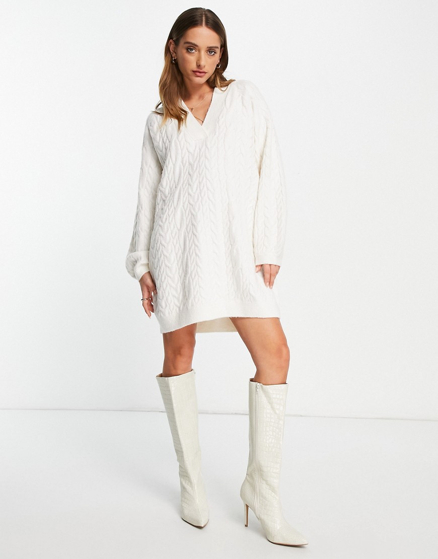 & Other Stories recycled polyamide cable knit mini sweater dress in off-white