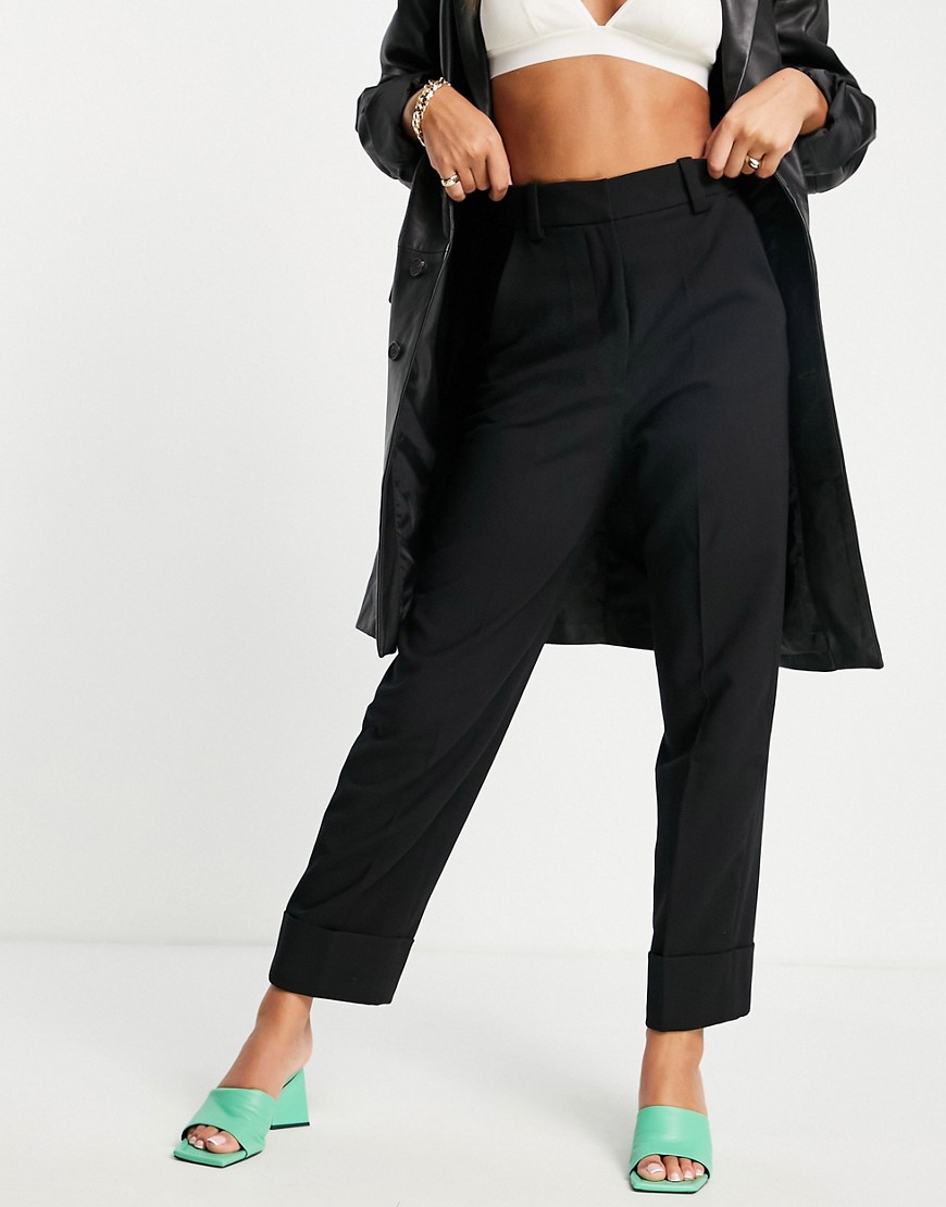 & Other Stories recycled polyester smart pants with turn up in black