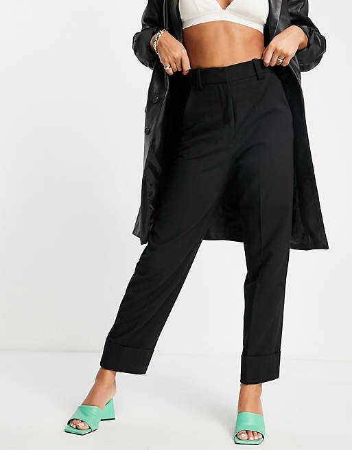 Women & Other Stories recycled polyester smart trousers with turn up in black 