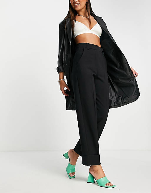 Women & Other Stories recycled polyester smart trousers with turn up in black 