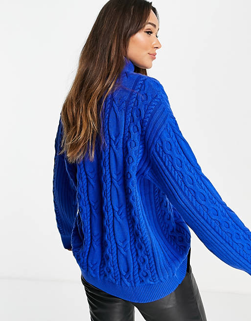 Jumpers & Cardigans & Other Stories recycled wool cable knit front jumper in blue 