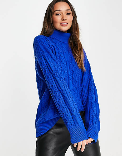 Jumpers & Cardigans & Other Stories recycled wool cable knit front jumper in blue 