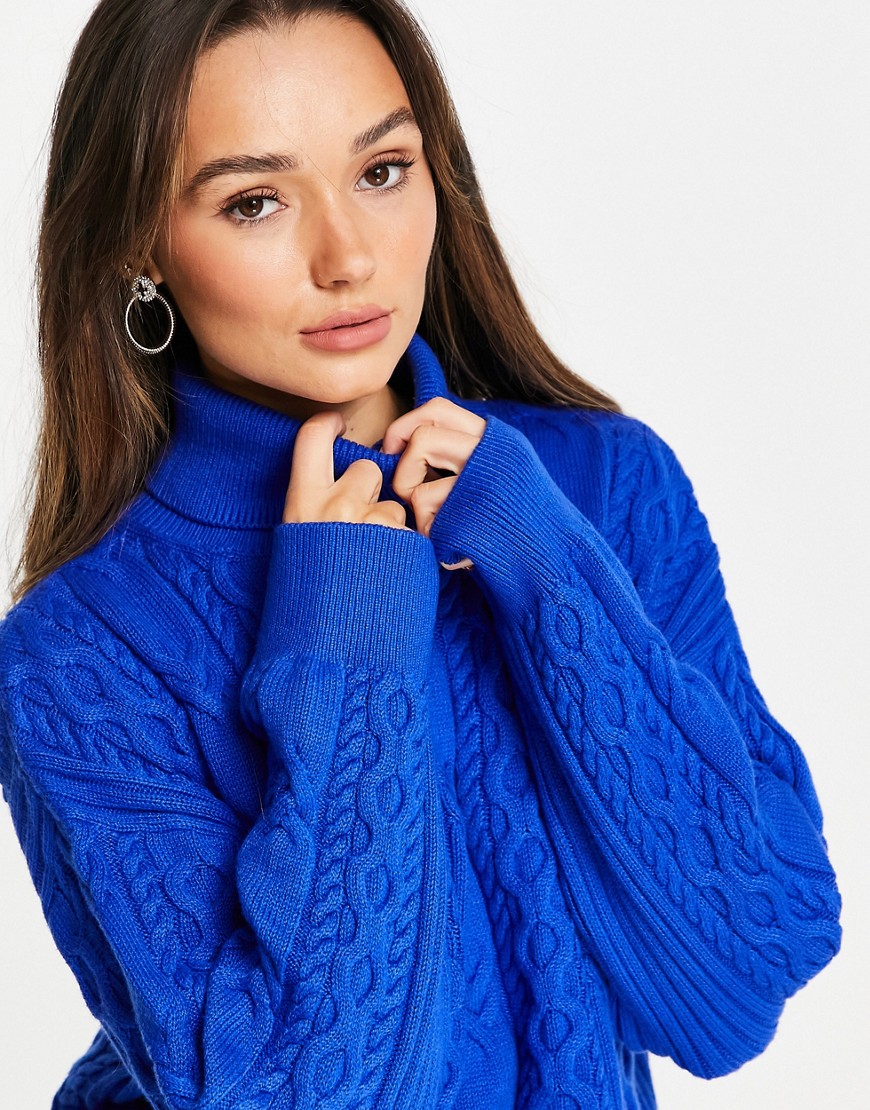 & Other Stories recycled wool cable knit front sweater in blue-Blues