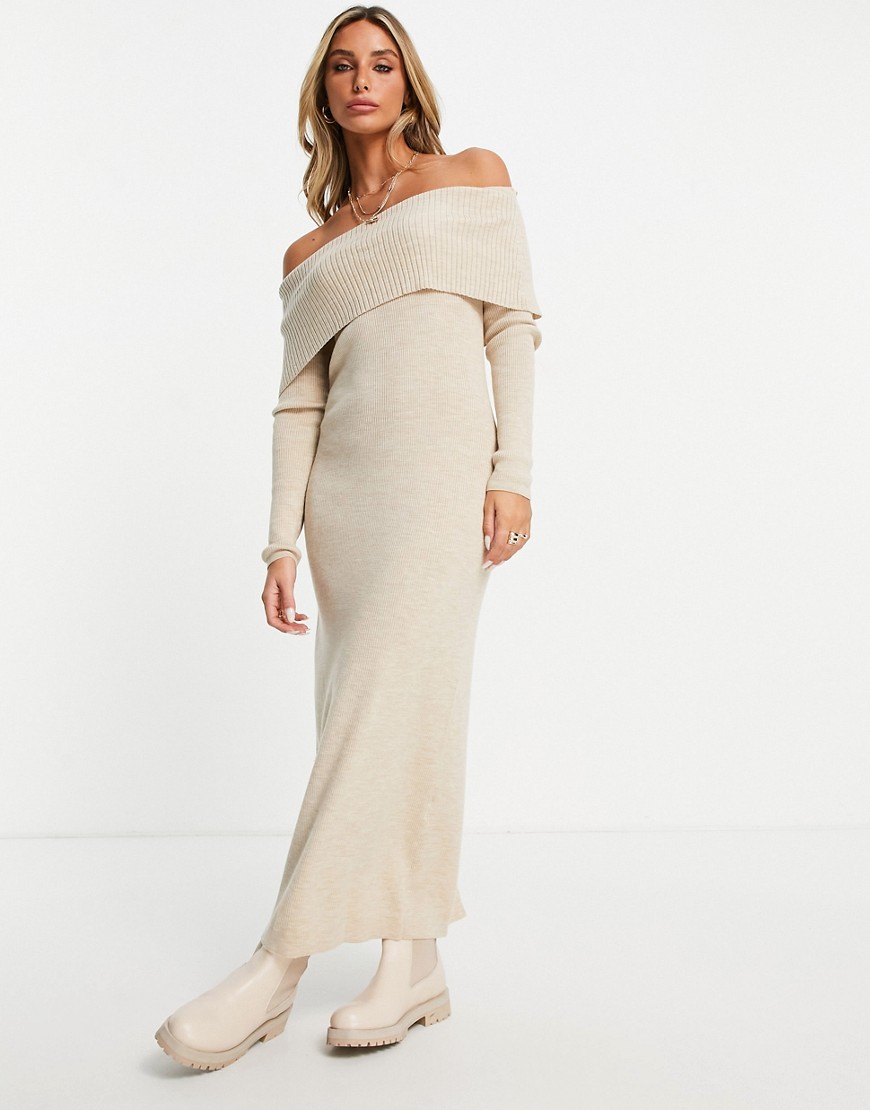 & Other Stories recycled wool maxi dress with split back in beige-Neutral