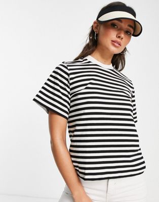 & Other Stories relaxed cotton short sleeve t-shirt in stripe - BLACK