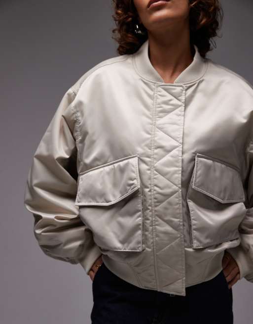 & Other Stories relaxed fit bomber jacket in beige neutral, 3 of 4