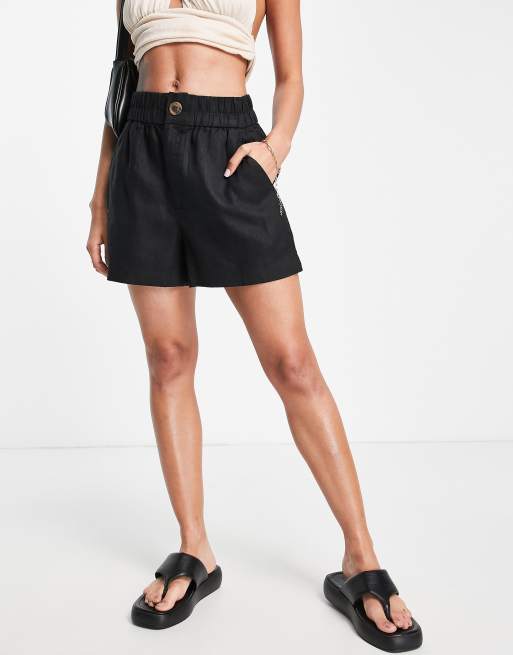 ASOS DESIGN Petite linen mom shorts in black