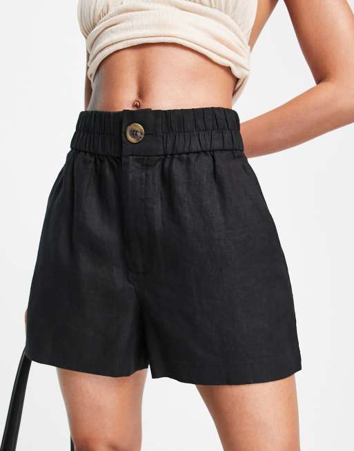 ASOS DESIGN Petite linen mom shorts in black