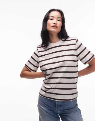 & Other Stories relaxed short sleeve t-shirt in beige and brown stripes - view 1