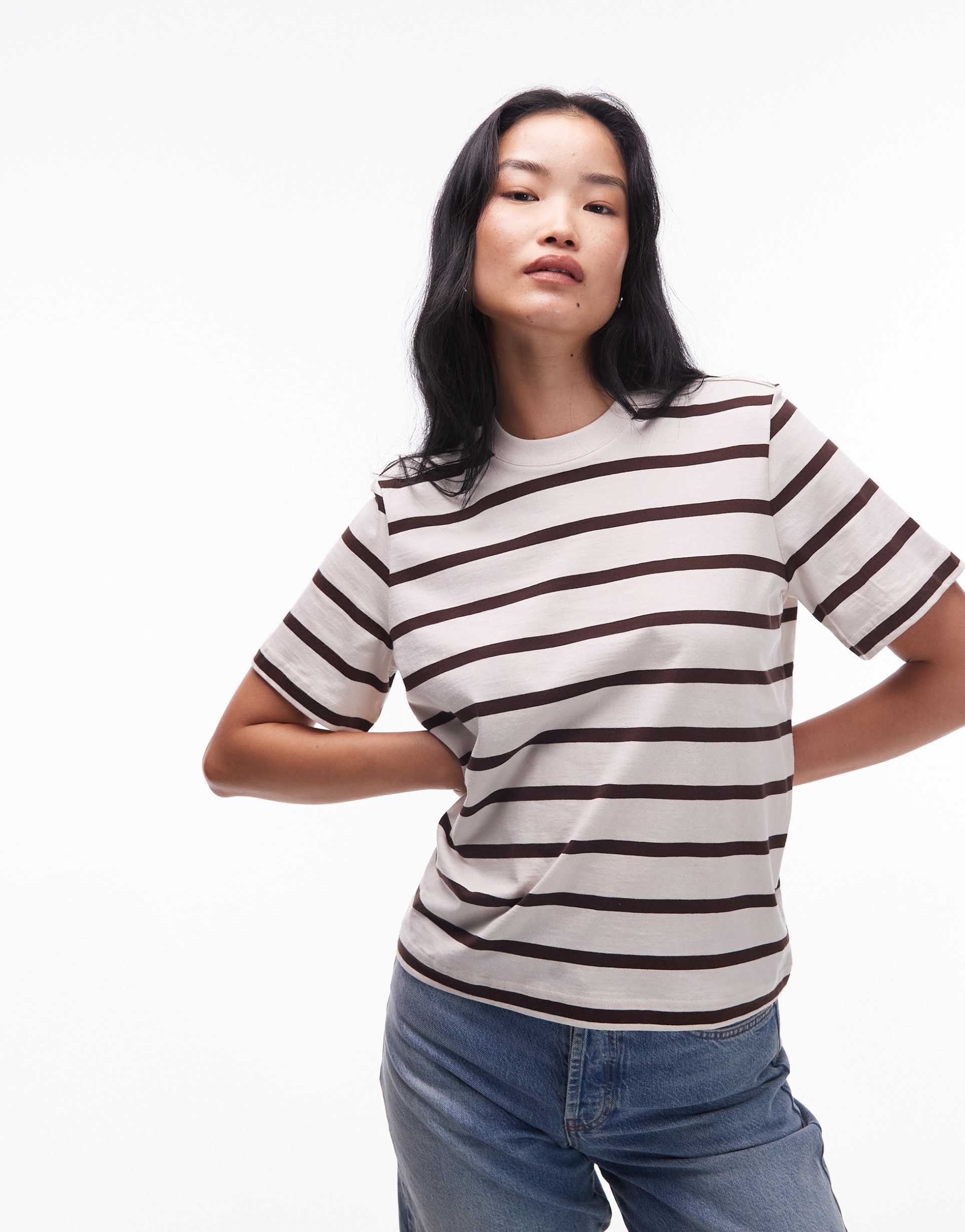 & other stories relaxed short sleeve t-shirt in beige and brown stripes