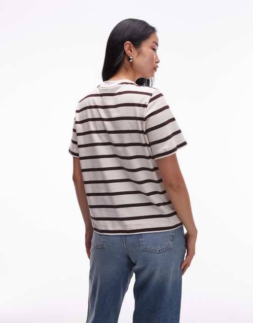 & Other Stories relaxed short sleeve t-shirt in beige and brown stripes, 3 of 4