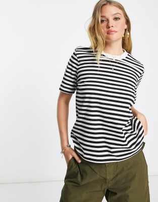 & Other Stories relaxed short sleeve t-shirt in black and white stripe ...