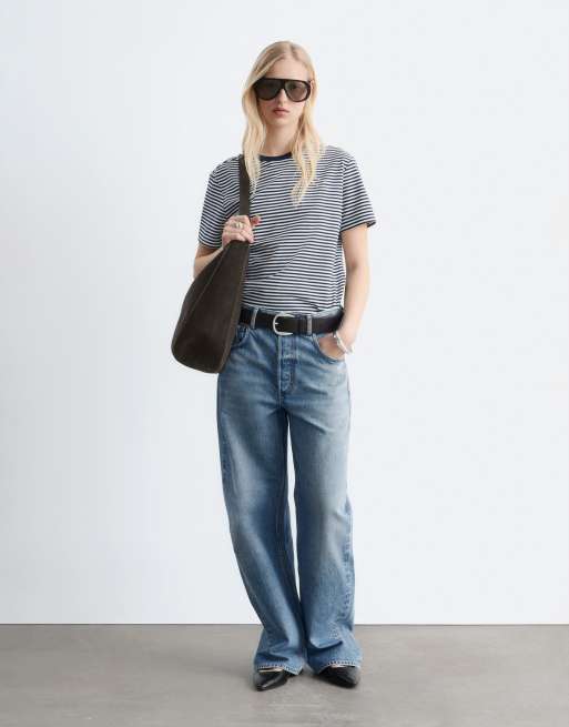 & Other Stories relaxed short sleeve T-shirt in navy stripe, 2 of 4