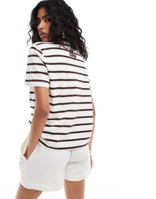 & Other Stories relaxed short sleeve t-shirt in white and brown stripes, 4 of 4