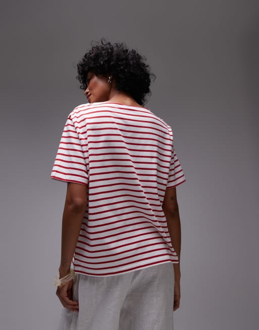 & Other Stories relaxed short sleeve t-shirt top in red and white stripes, 3 of 4