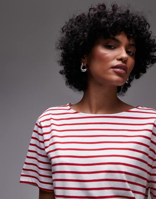 & Other Stories relaxed short sleeve t-shirt top in red and white stripes, 4 of 4