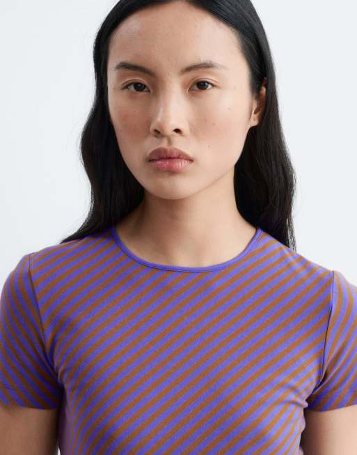 & Other Stories relaxed t-shirt with cap sleeve in lilac stripe, 2 of 4