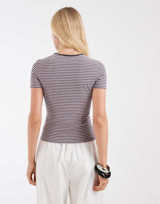 & Other Stories relaxed T-shirt with cap sleeves in pink stripe, 3 of 4
