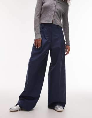 & Other Stories relaxed wide leg tailored pants with pleat front in blue