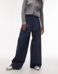 [Other Stories] & Other Stories relaxed wide leg tailored pants with pleat front in blue 34 Dark Blue