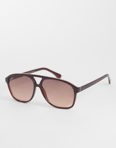 & Other Stories retro aviator sunglasses in dark brown with linen pouch case - view 1