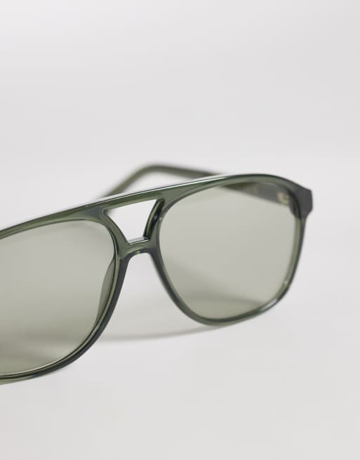 & Other Stories retro aviator sunglasses in khaki green tint with linen pouch case, 2 of 3