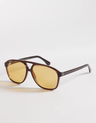 & Other Stories - Retro-Pilotensonnenbrille mit dunkelgelber Tönung und Leinen-Etui
