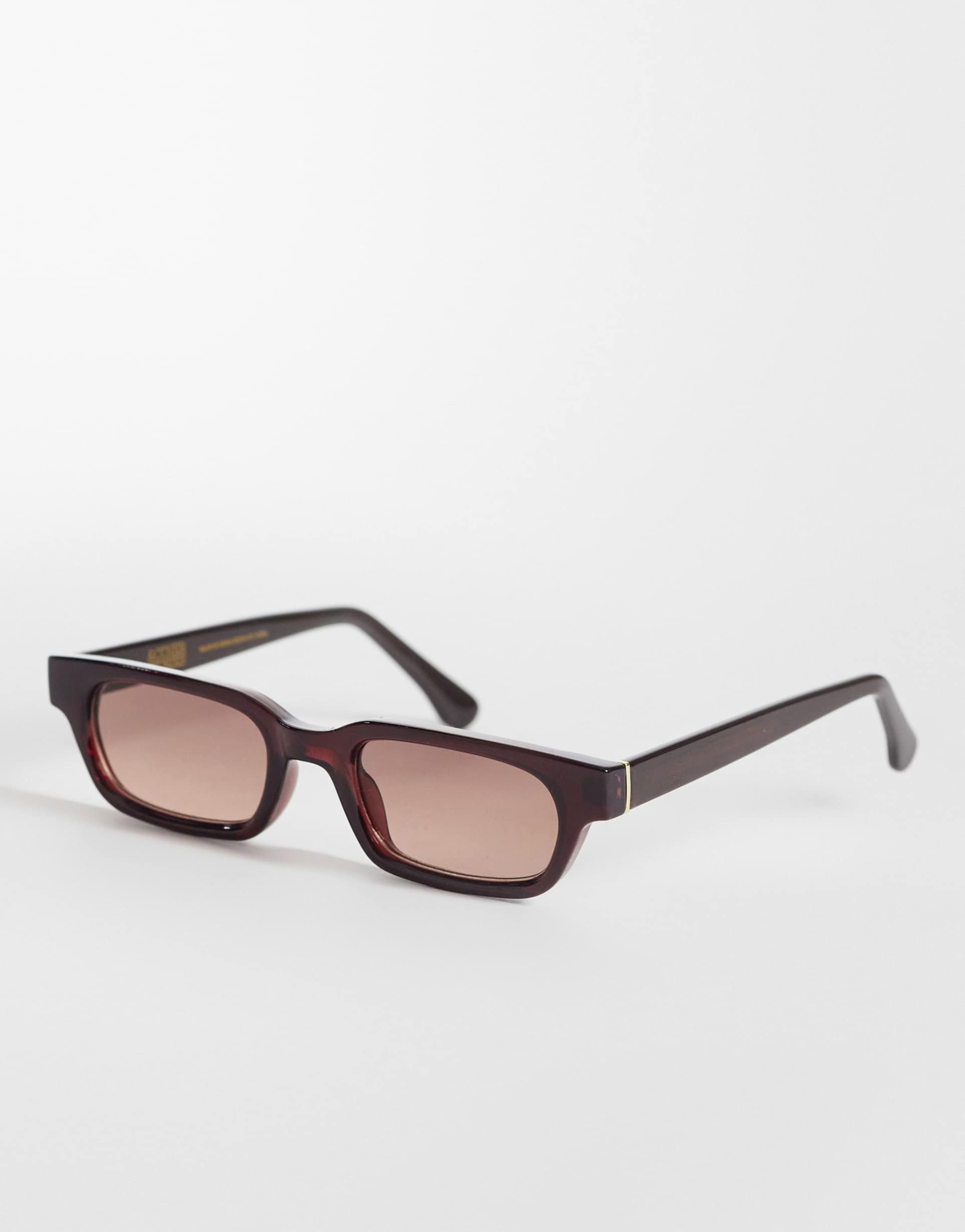 & other stories retro rectangle sunglasses in brown with linen pouch case