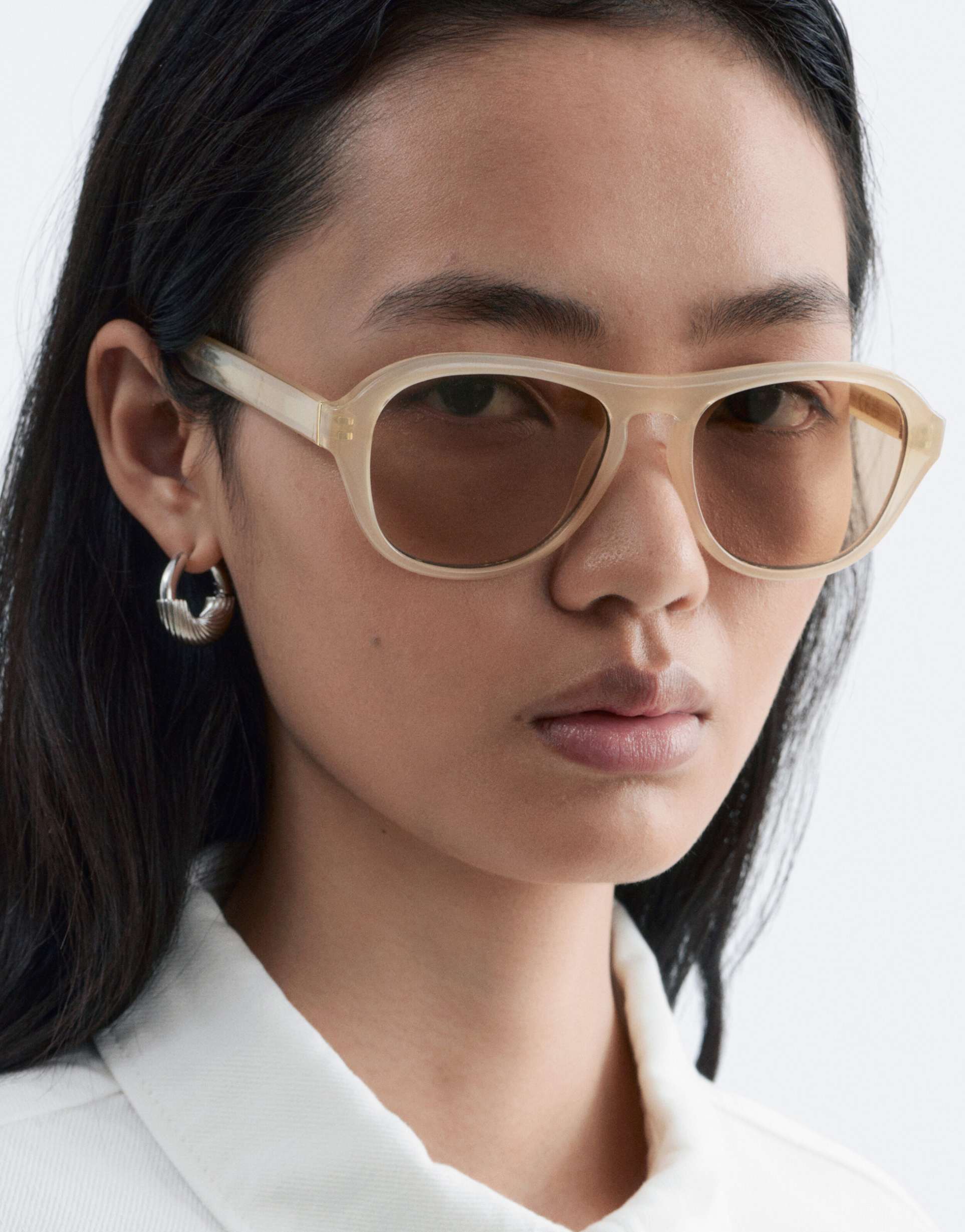 & other stories retro round sunglasses in light yellow with linen pouch case