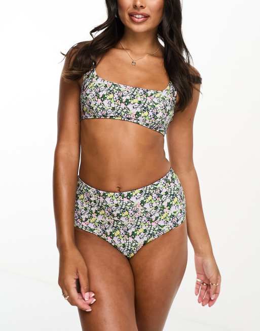 Floral Print Scoop Neck Bikini Top