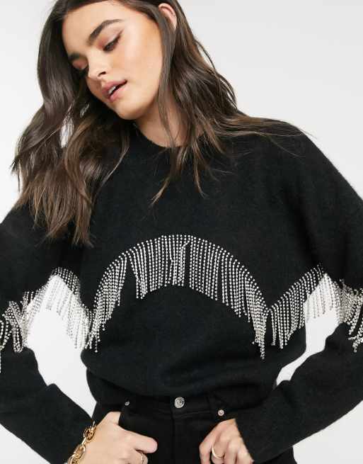 Black 2025 fringe jumper