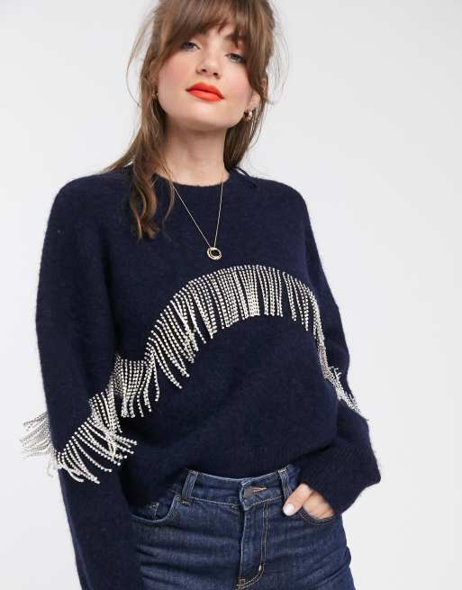 APNY Indigo Fringe Sweater