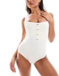 [Other Stories] & Other Stories rib button front swimsuit in off white 34 Off-white