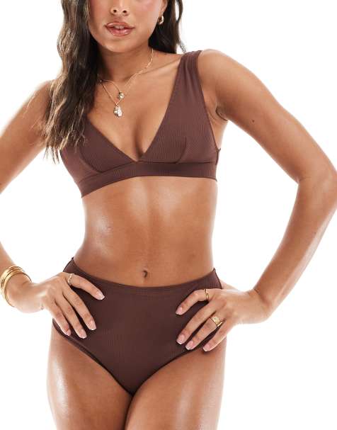 & Other Stories rib high waist bikini bottom in dark brown - view 1