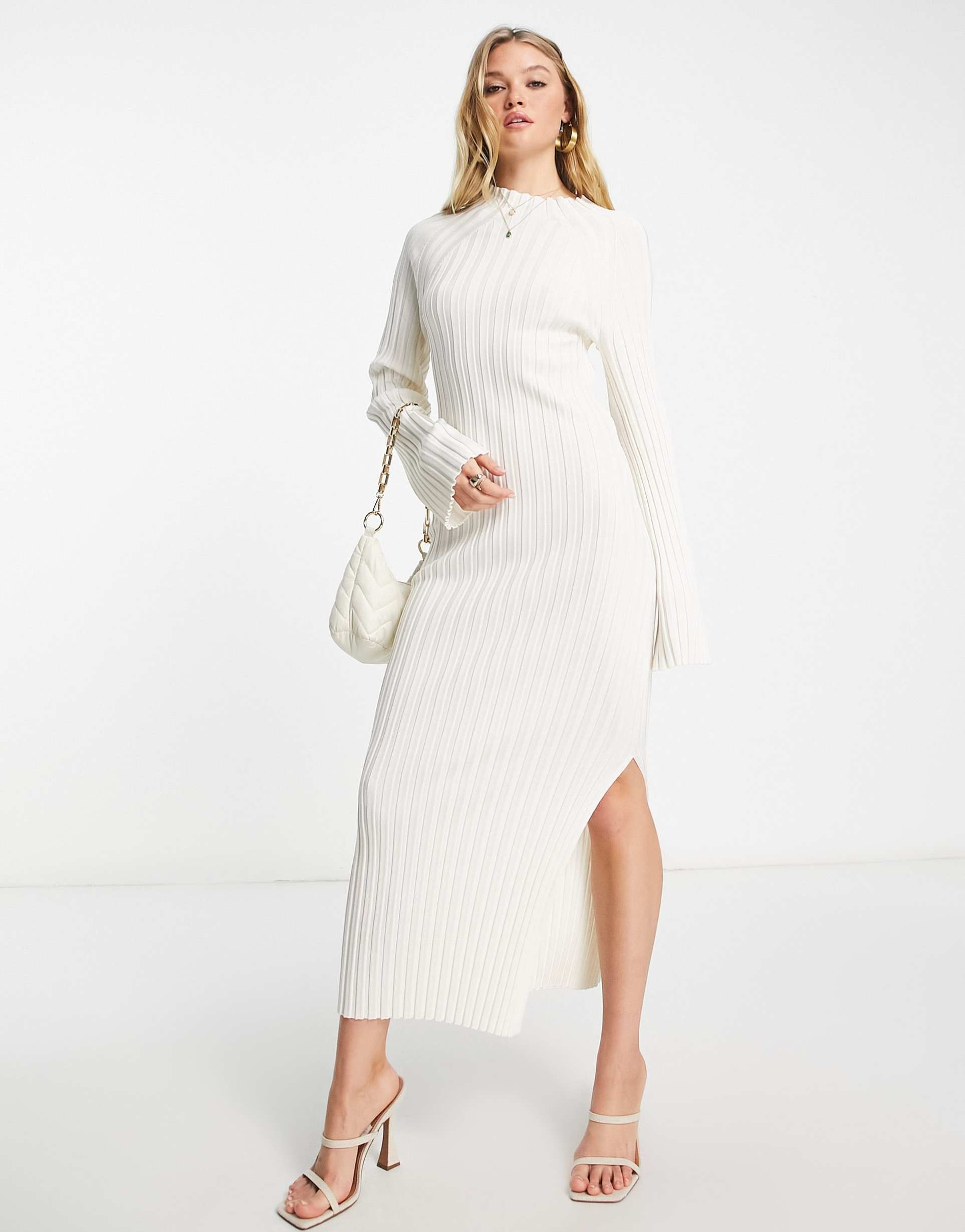 & other stories rib knitted midi dress in white