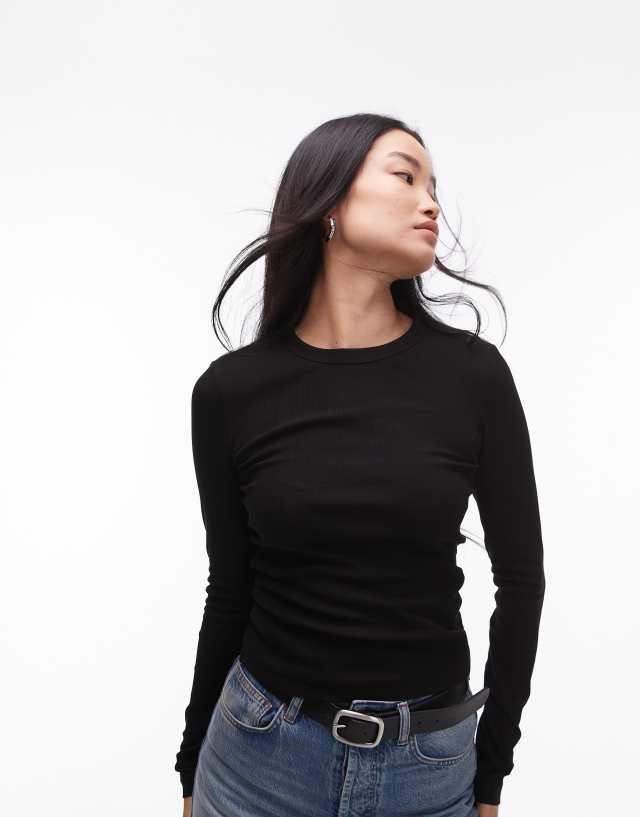 & Other Stories - rib long sleeve top in black