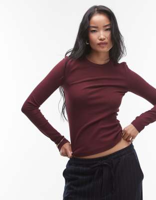 & Other Stories & Other Stories rib long sleeve top in burgundy-Red